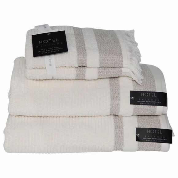 Hotel Balfour 4pc Cream And Taupe Turkish Cotton Towel Set 2‎ Bath 2 Hand - Picture 2 of 15